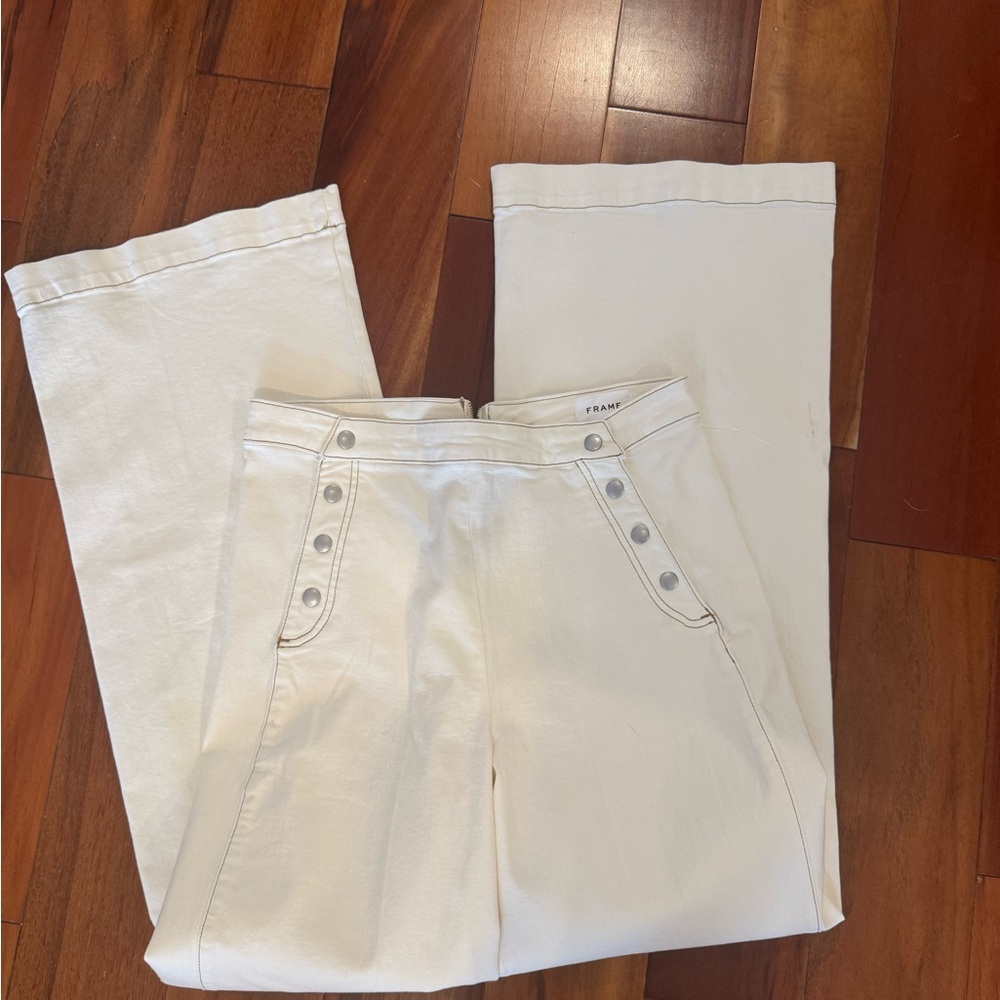 Frame Denim Cream Wide Leg Pants